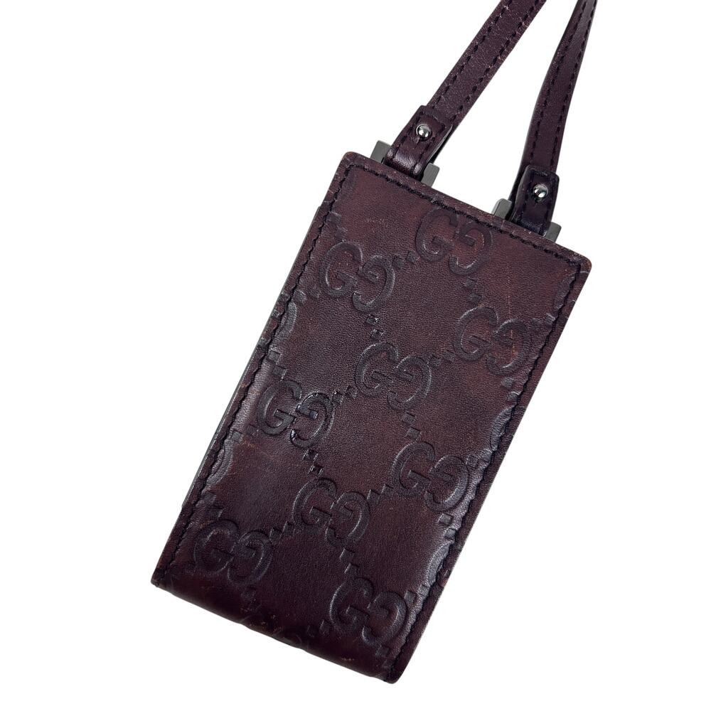 Gucci Vintage Brown GG Monogram Leather Necklace Wallet - Picture 3 of 6